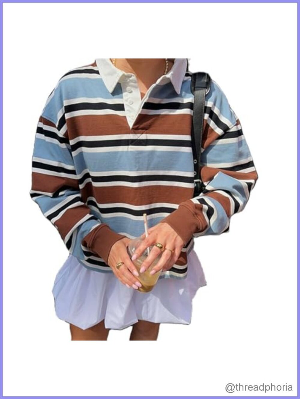 Y2K Striped Oversized Rugby Shirt Long Sleeve Button Down Vintage Polo